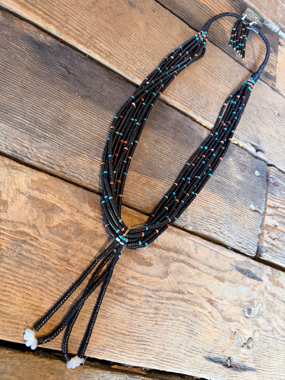 Black Jaclaw Set-Multi Strand Necklace & Earrings - NMT8