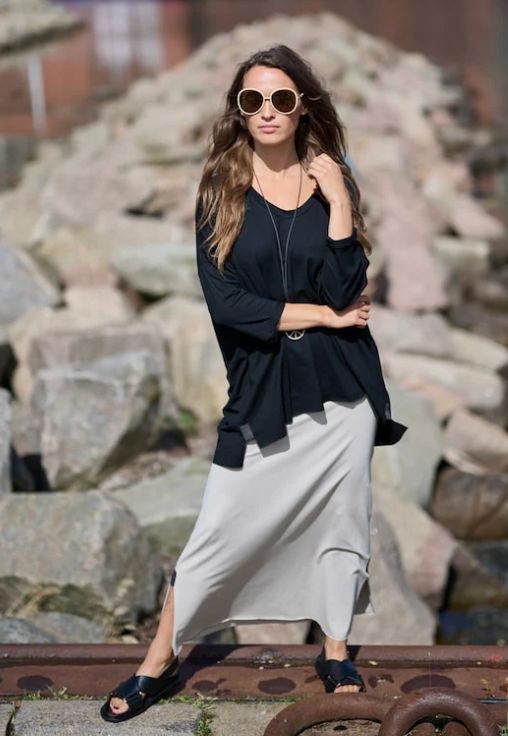 Black Jersey V-Neck Top - Henriette Steffensen - 96078B
