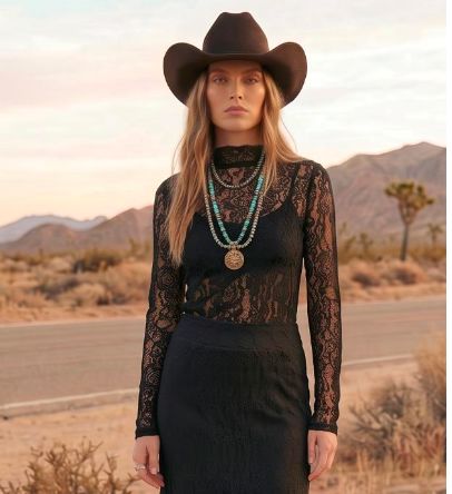 Black Lace Mock Neck Top - 4938BK