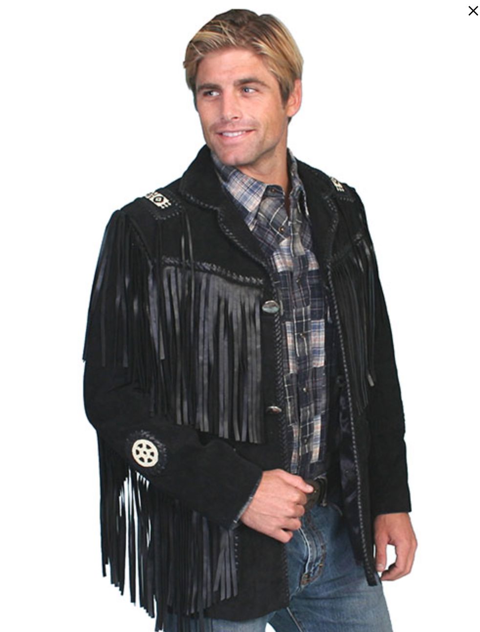 Black Leather Fringed Coat - 758BK