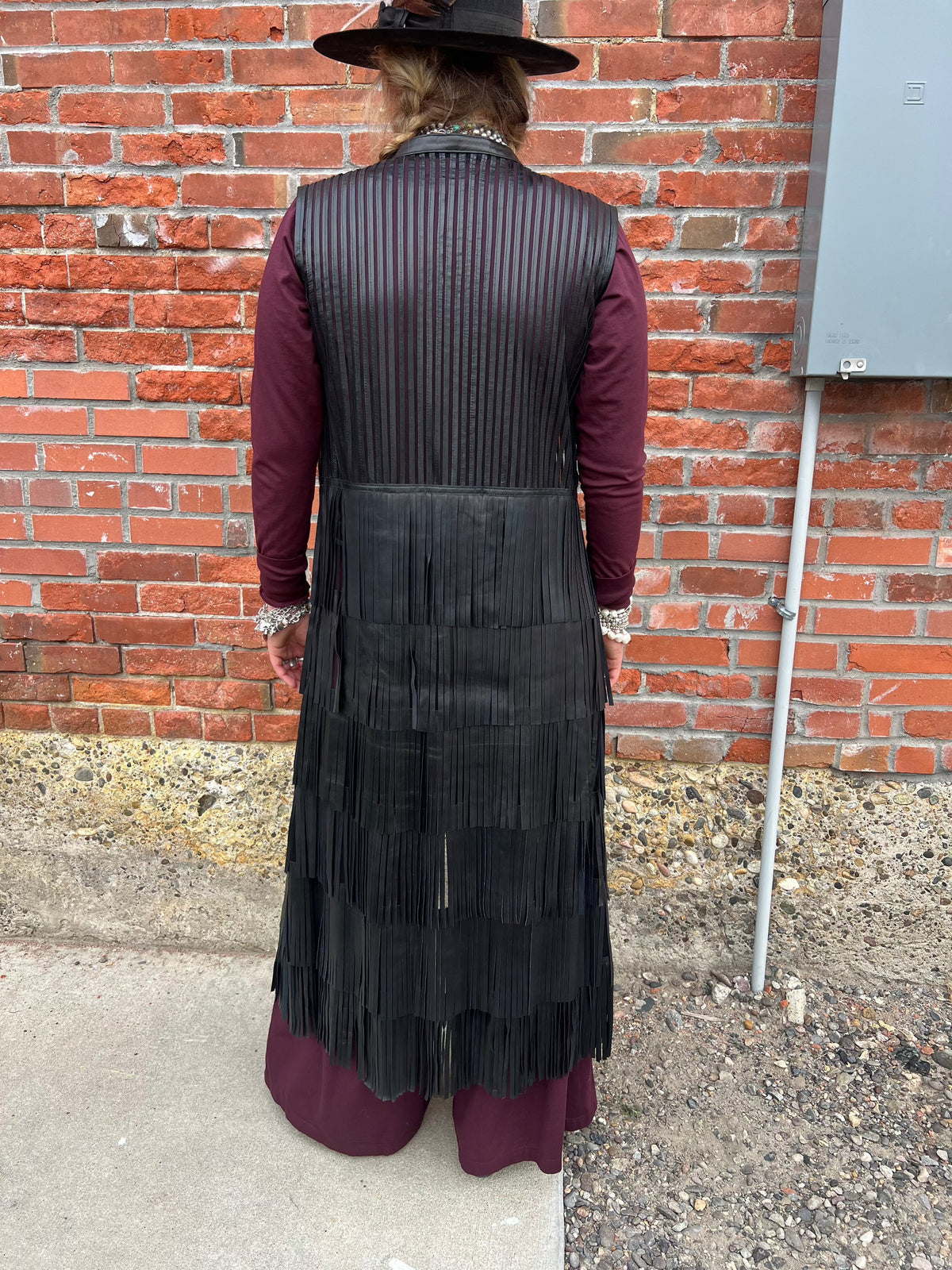 Black Leather/Mesh Layers Of Fringe Vest - VDW1