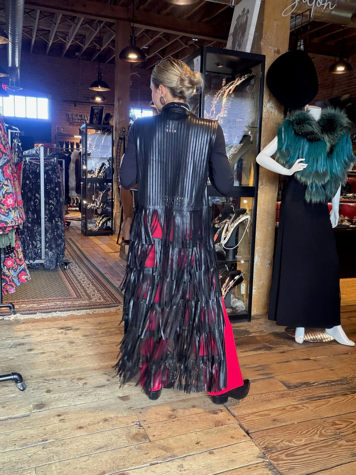 Black Leather/Mesh Layers Of Fringe Vest - VDW3