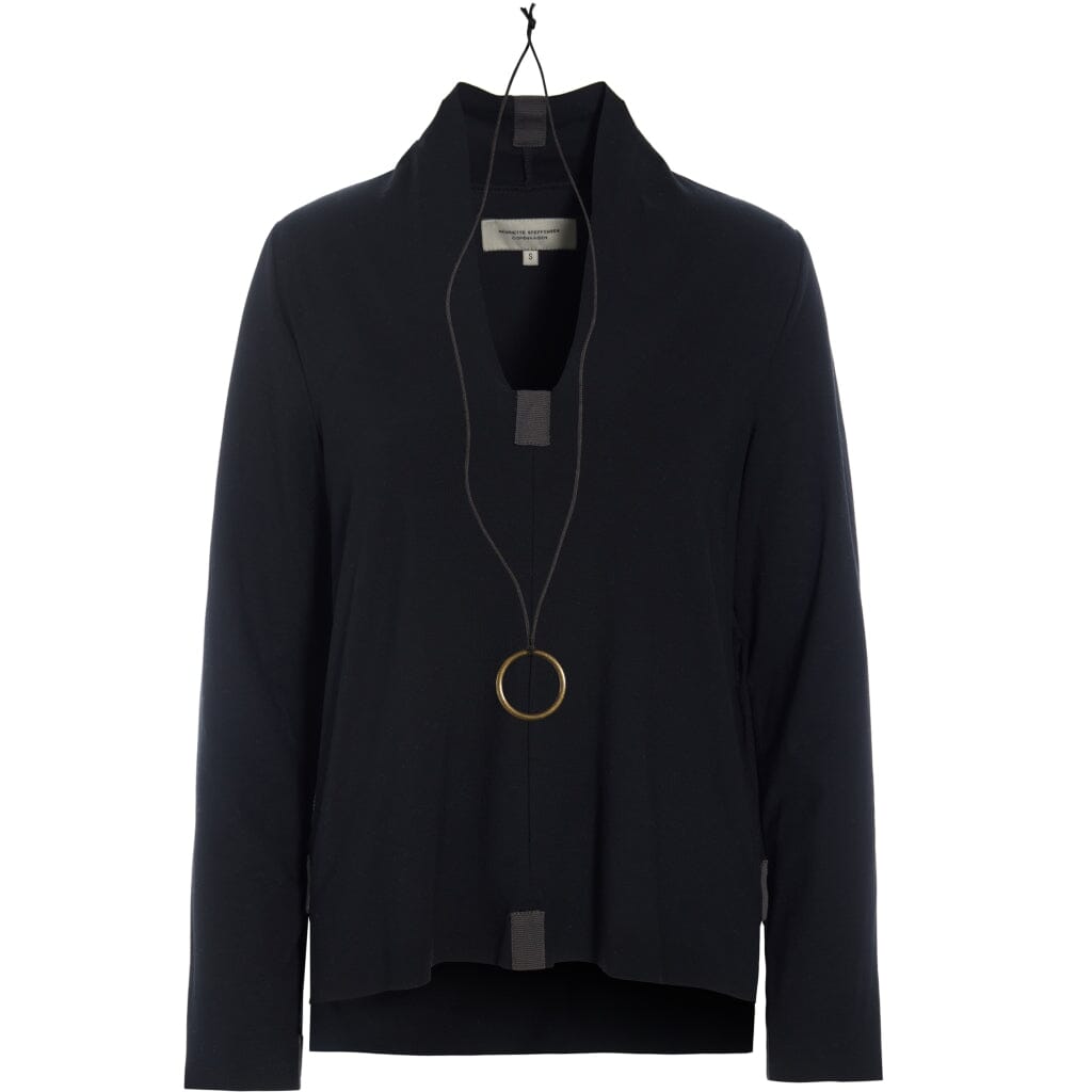 Black Long Sleeve V-Neck Blouse - 96106B