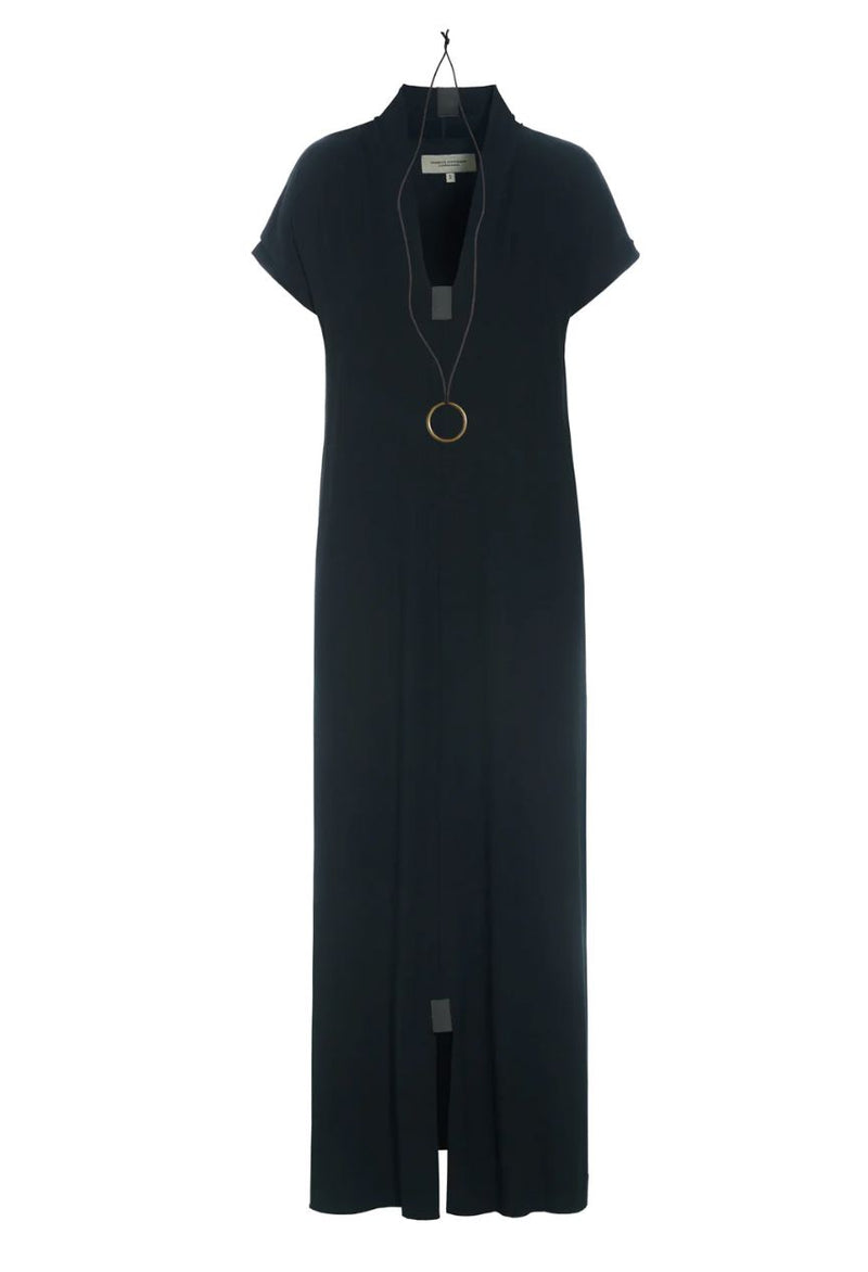 Black Long V-Collar Jersey Dress - Henriette Steffensen - 98067B