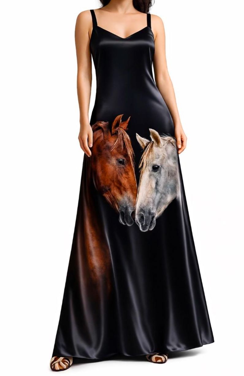 Black Maxi Slip Dress/Horses - 4746BB