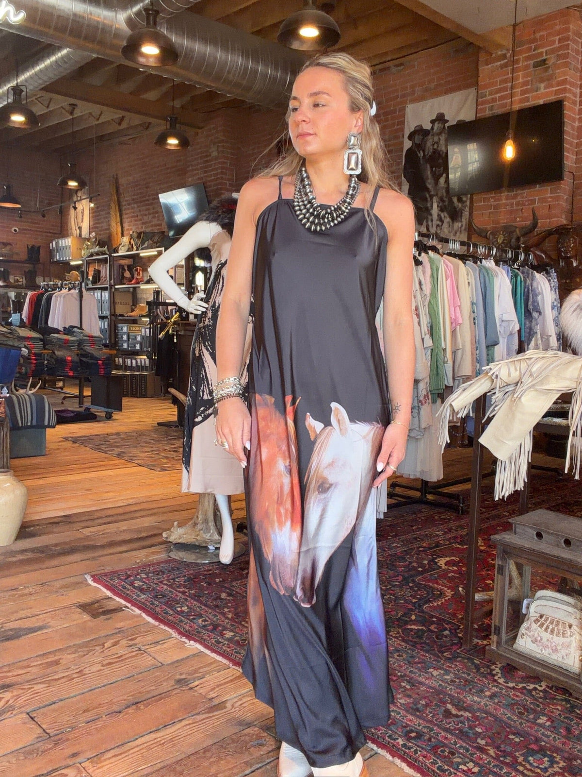 Black Maxi Slip Dress/Horses - 4746BB