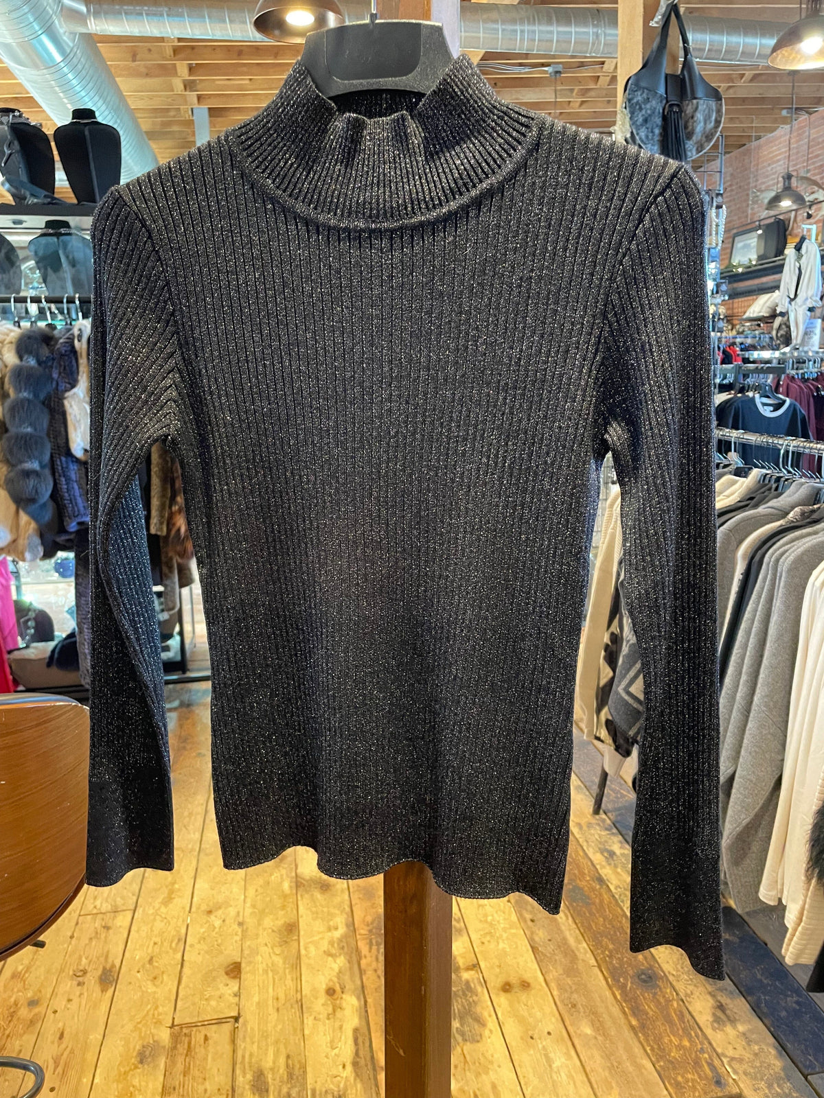Black Merino/Lurex T-Neck Sweater - AL2018