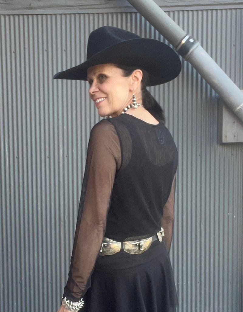 Black Mesh Long Sleeve Crew - 4593BK