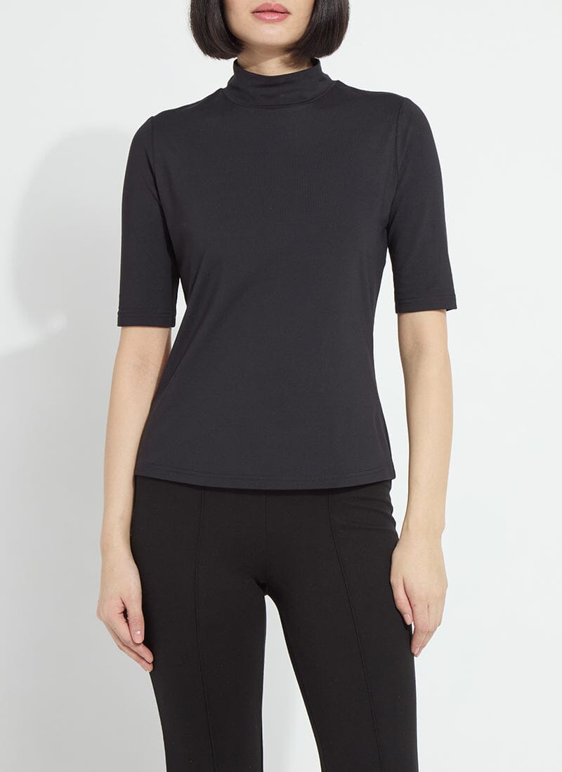 Black Mock Neck Half Sleeve Top - LY3949B