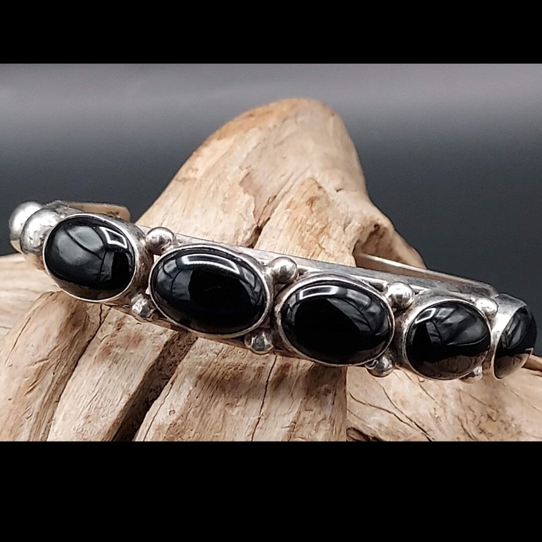 Black Onyx 5-Stone Sterling Cuff – Hallmarked “P” - CMH171