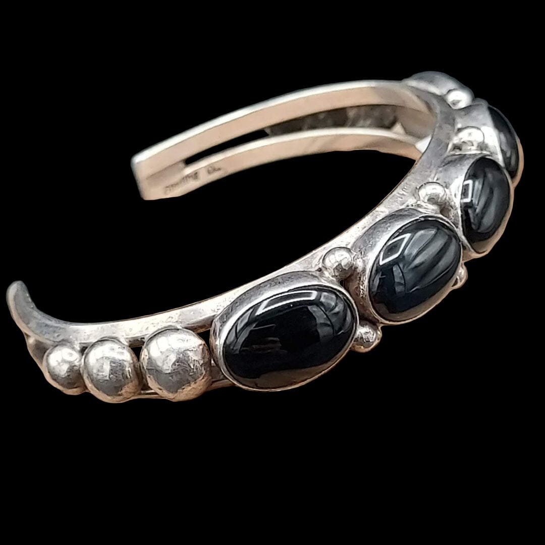 Black Onyx 5-Stone Sterling Cuff – Hallmarked “P” - CMH171