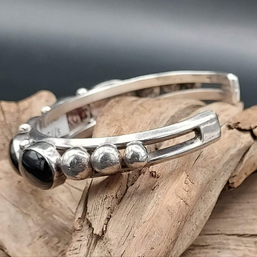 Black Onyx 5-Stone Sterling Cuff – Hallmarked “P” - CMH171