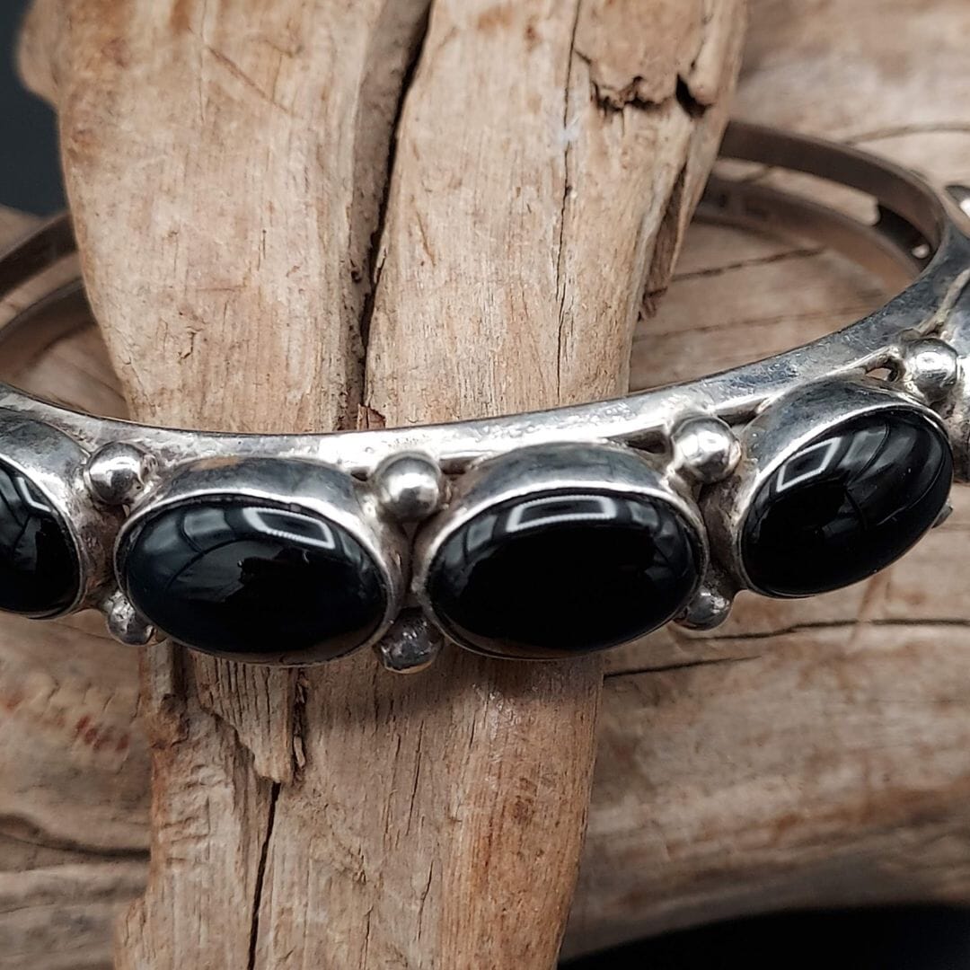 Black Onyx 5-Stone Sterling Cuff – Hallmarked “P” - CMH171