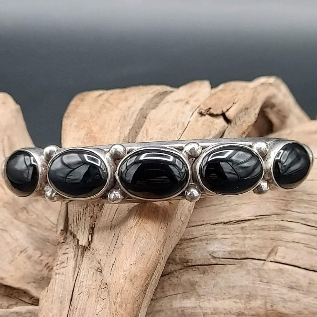 Black Onyx 5-Stone Sterling Cuff – Hallmarked “P” - CMH171