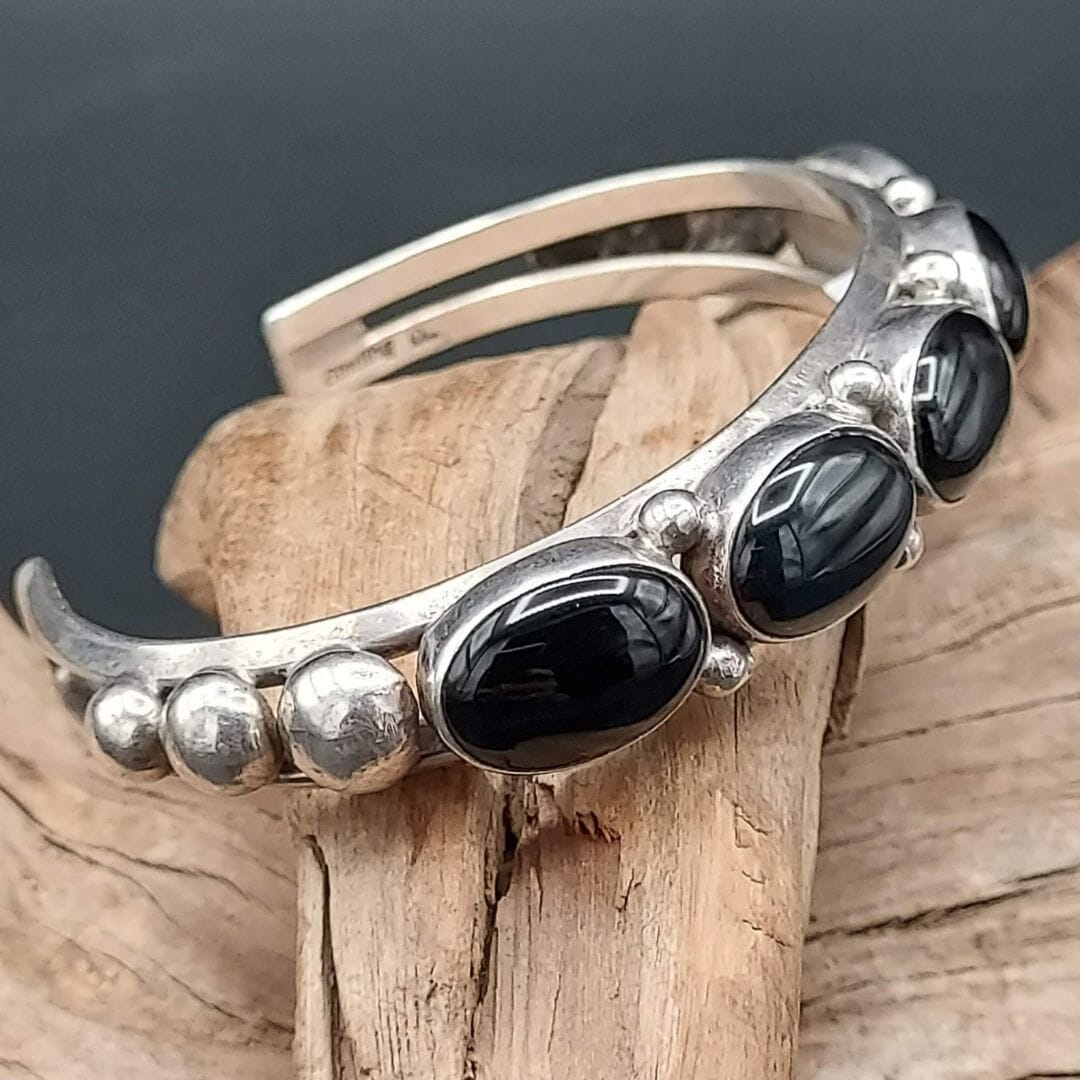 Black Onyx 5-Stone Sterling Cuff – Hallmarked “P” - CMH171