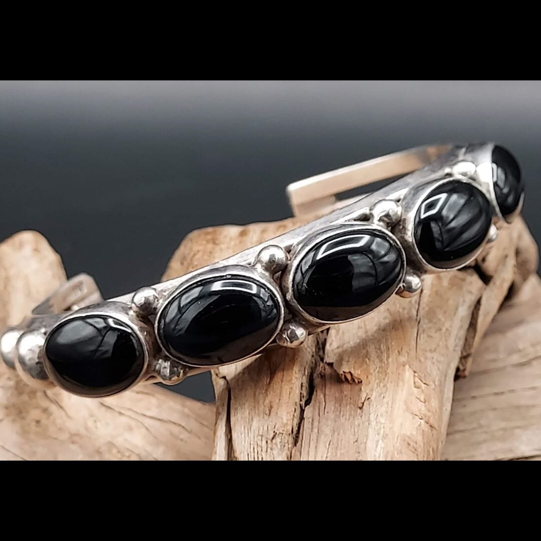 Black Onyx 5-Stone Sterling Cuff – Hallmarked “P” - CMH171