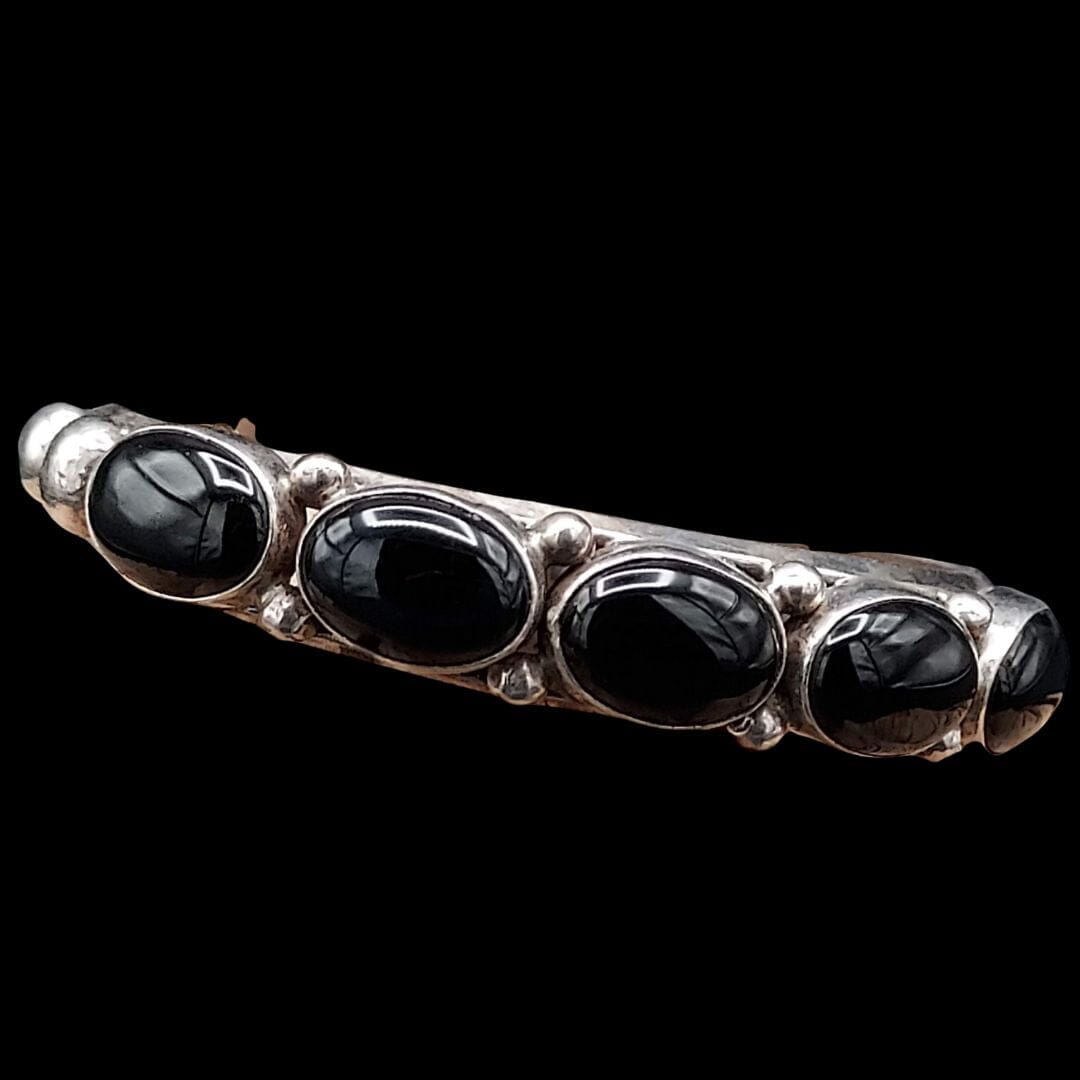 Black Onyx 5-Stone Sterling Cuff – Hallmarked “P” - CMH171