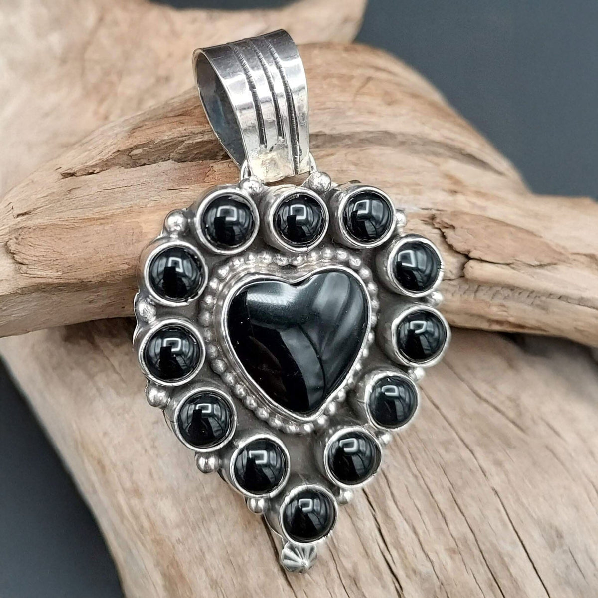 Black Onyx Heart Pendant by Rena Shelly - PSW49