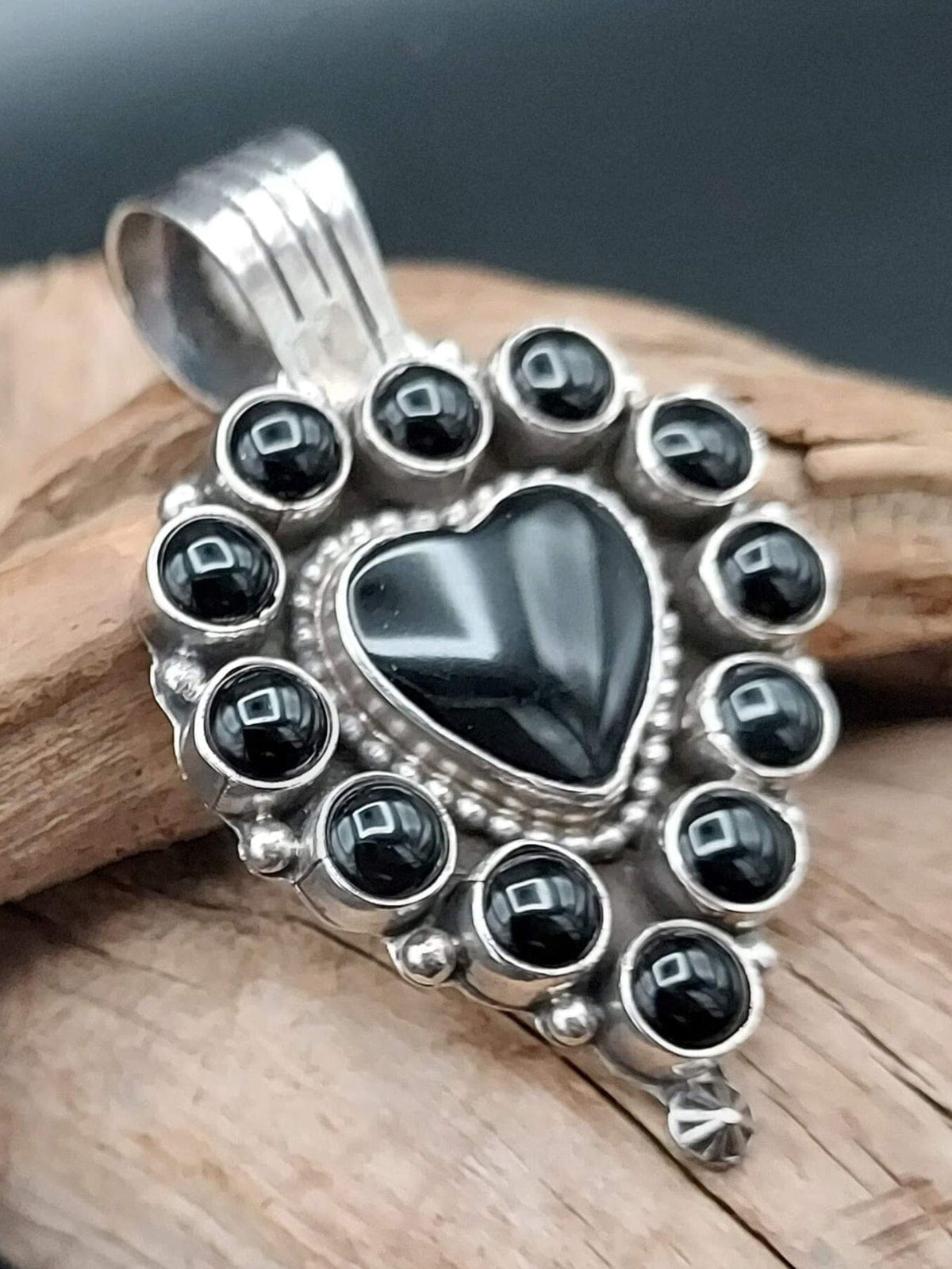 Black Onyx Heart Pendant by Rena Shelly - PSW49