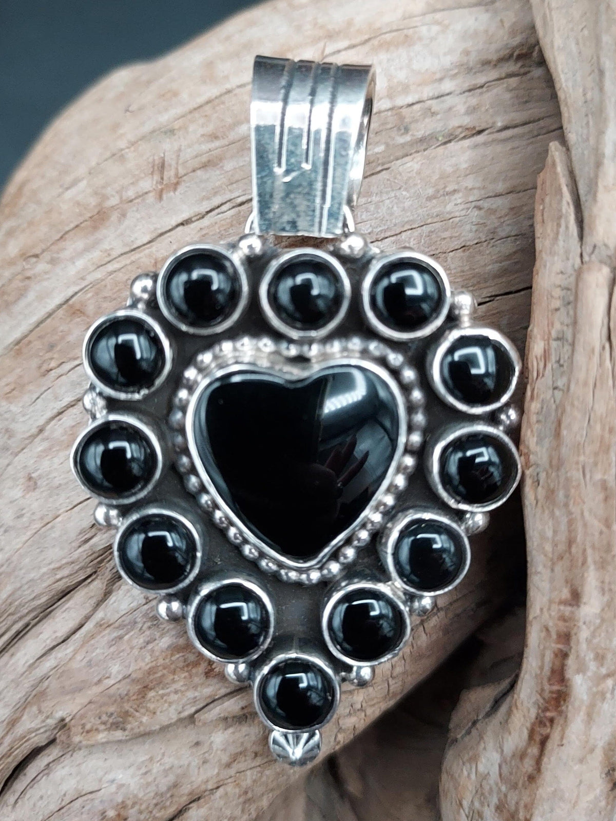 Black Onyx Heart Pendant by Rena Shelly - PSW49
