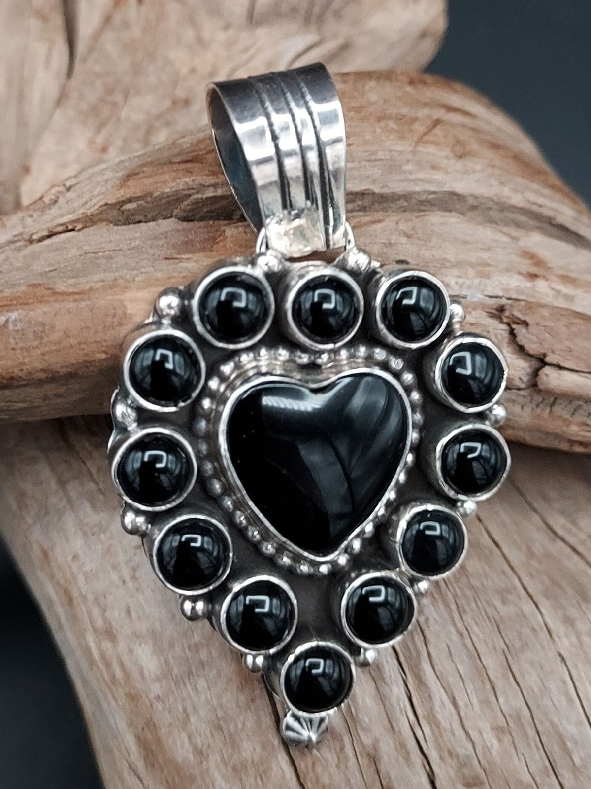 Black Onyx Heart Pendant by Rena Shelly - PSW49