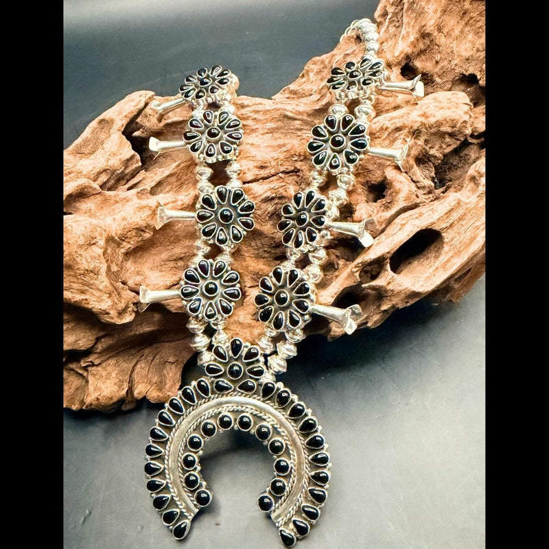 Black Onyx Squash Blossom & Earring Set - SQPD1
