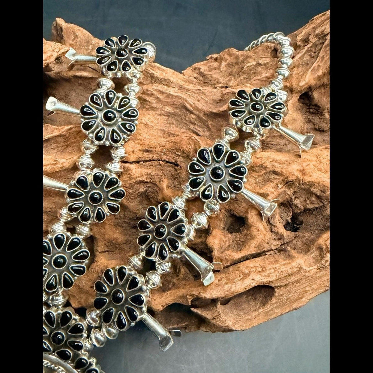 Black Onyx Squash Blossom & Earring Set - SQPD1