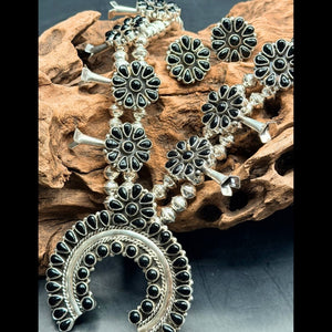 Black Onyx Squash Blossom & Earring Set - SQPD1