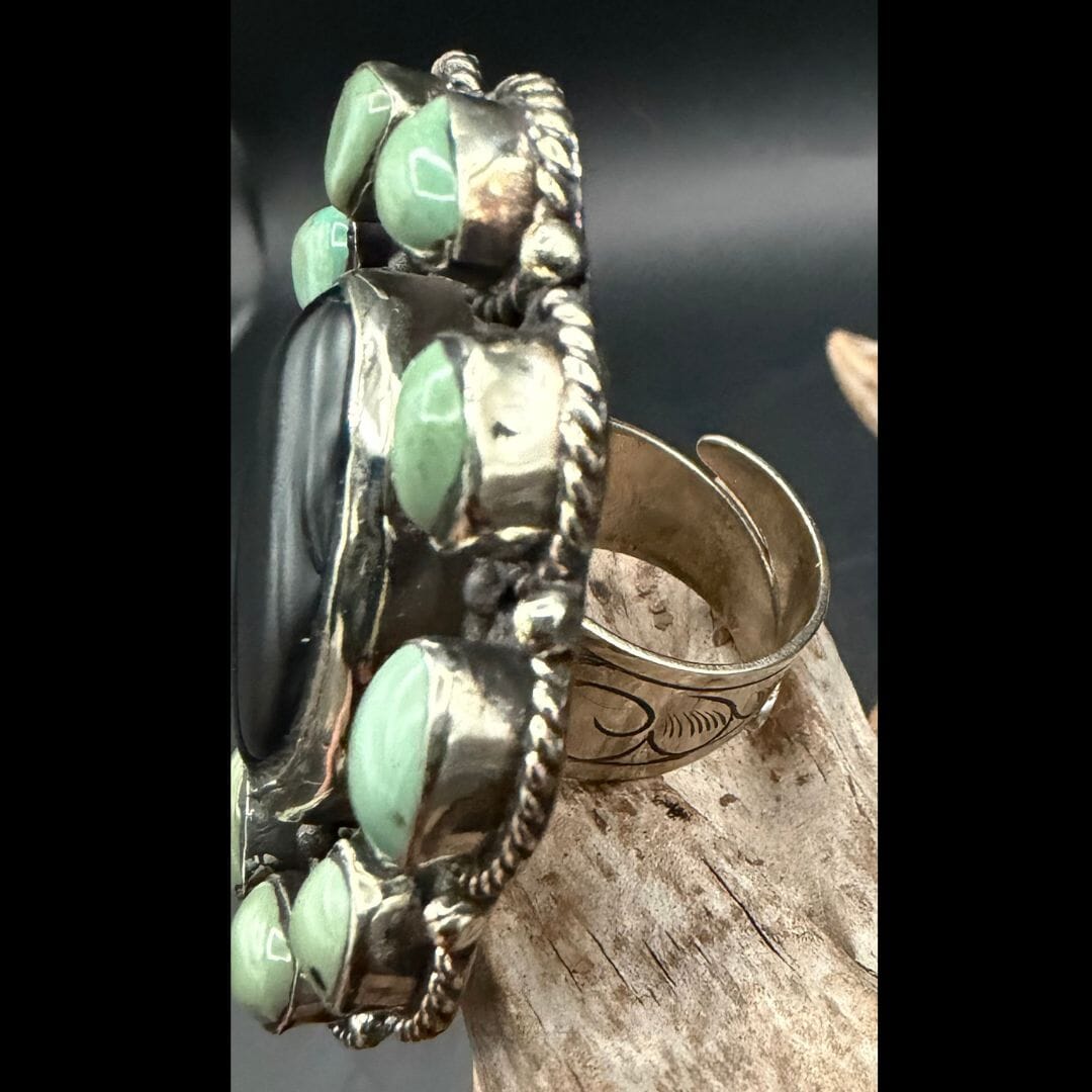 Black Onyx & Turquoise German Silver Ring - RBAR5