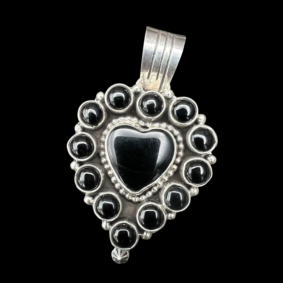 Black Onyx/Sterling Silver Heart Pendant - PSW49