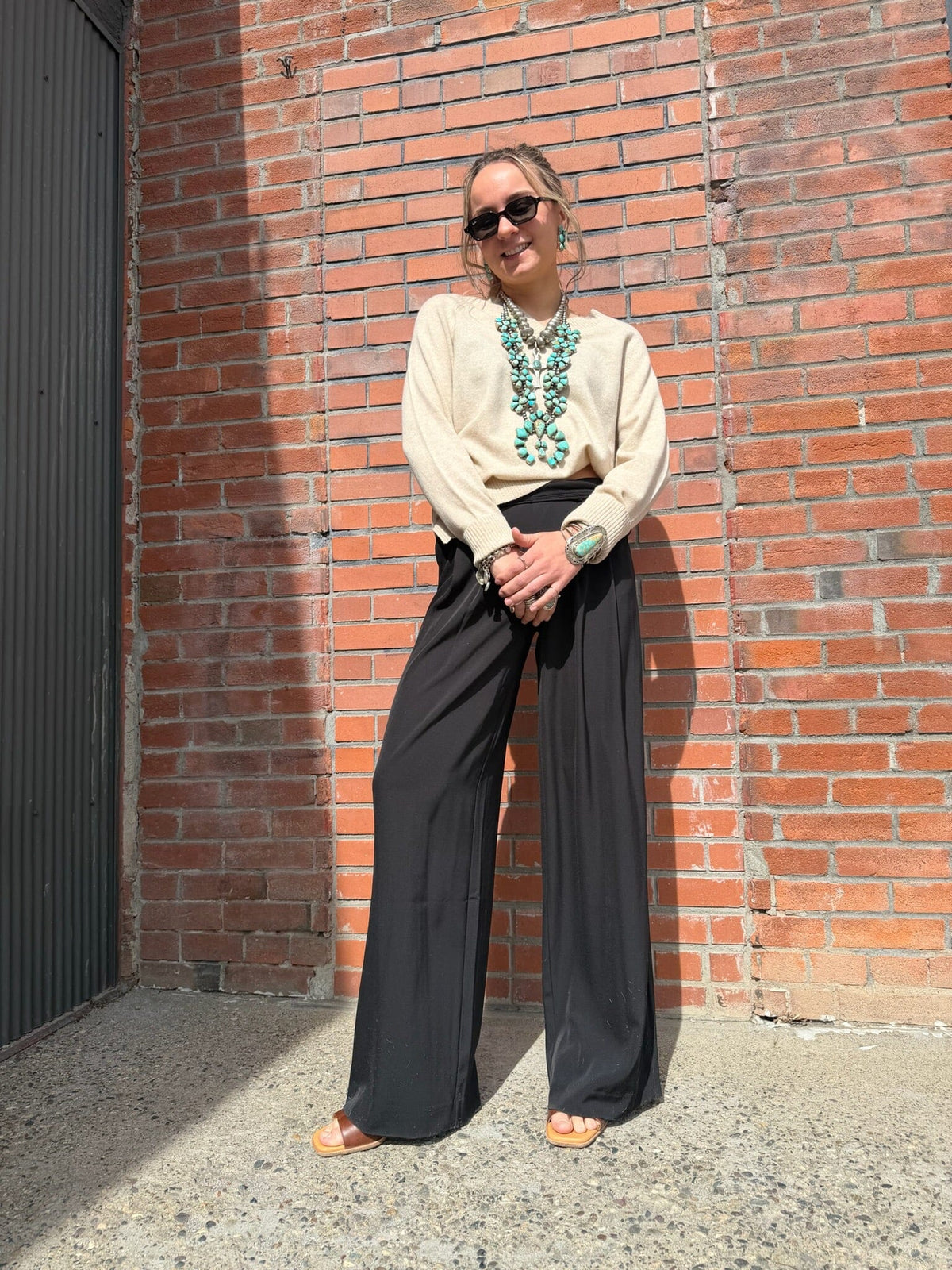 Black Pleated Wide Leg Trouser - LY3660
