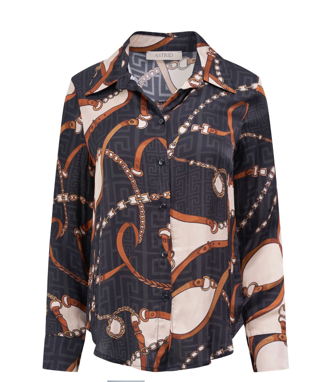 Black Print Hermes Button Down Blouse - 31579B