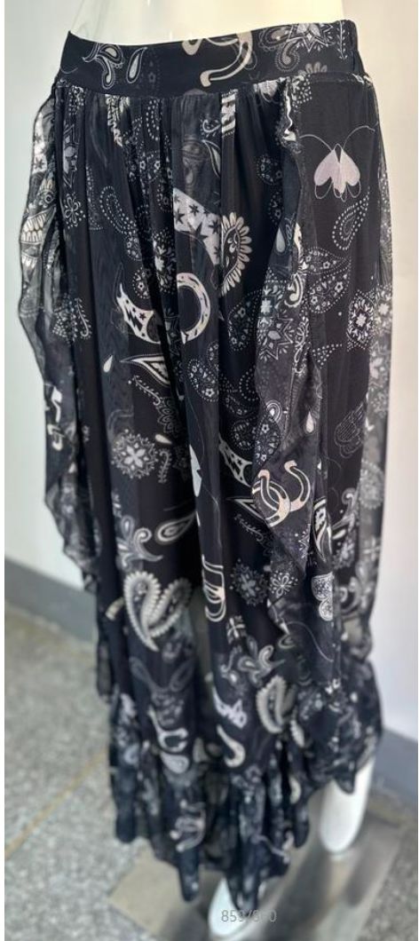 Black Print Mesh Ruffle Pant - 4810BP