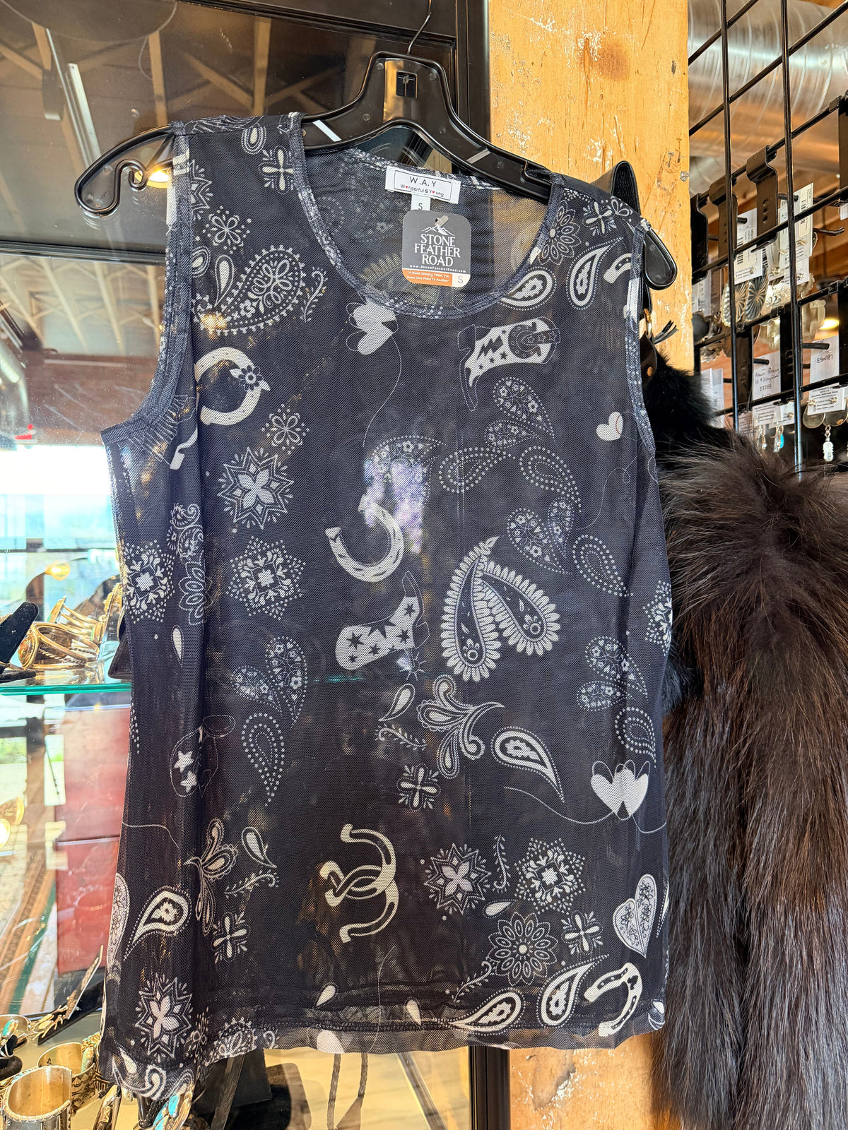 Black Print Mesh Tank - 4351BP