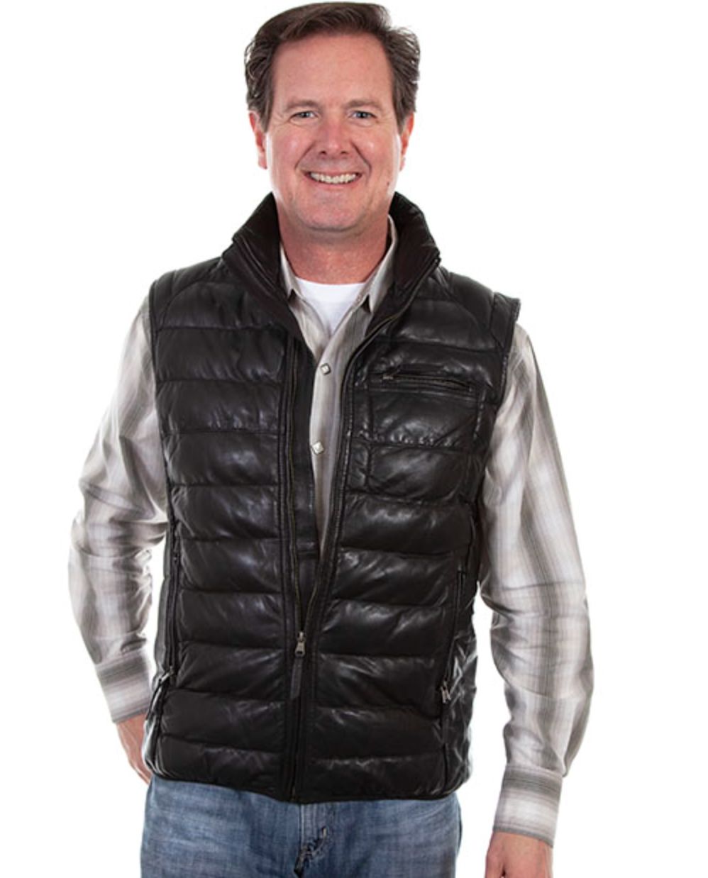 Black Quilted Leather Vest - 619B