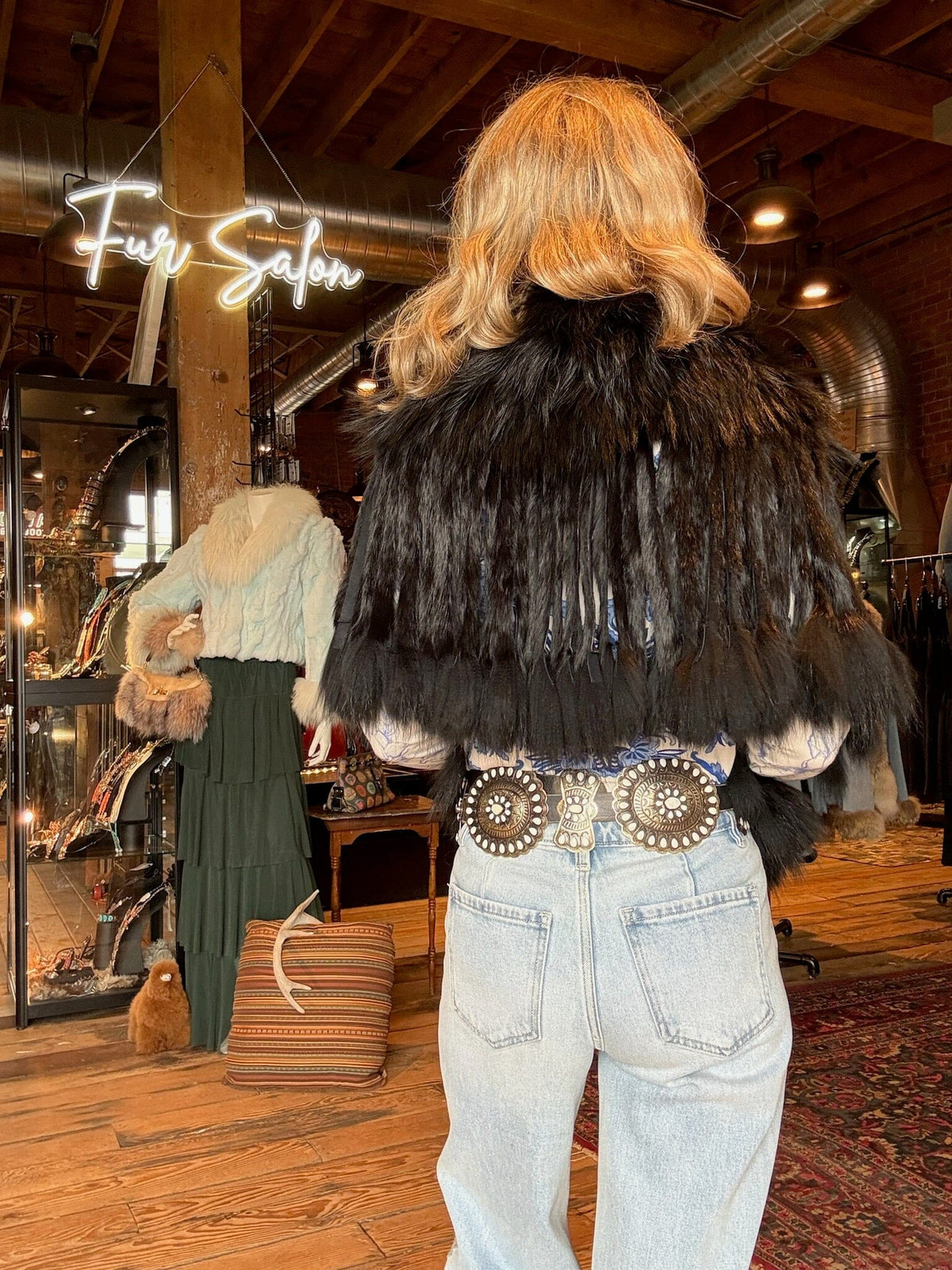 Black Raccoon Collar With Rabbit Fringe - MKCOLR-BK