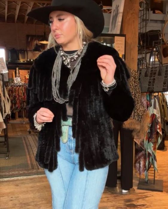 Black Rex Rabbit Fur Coat - MKKR242B