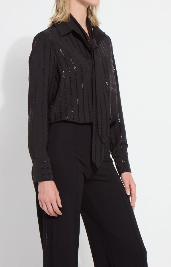 Black Sequin Striped Blouse - 4028B
