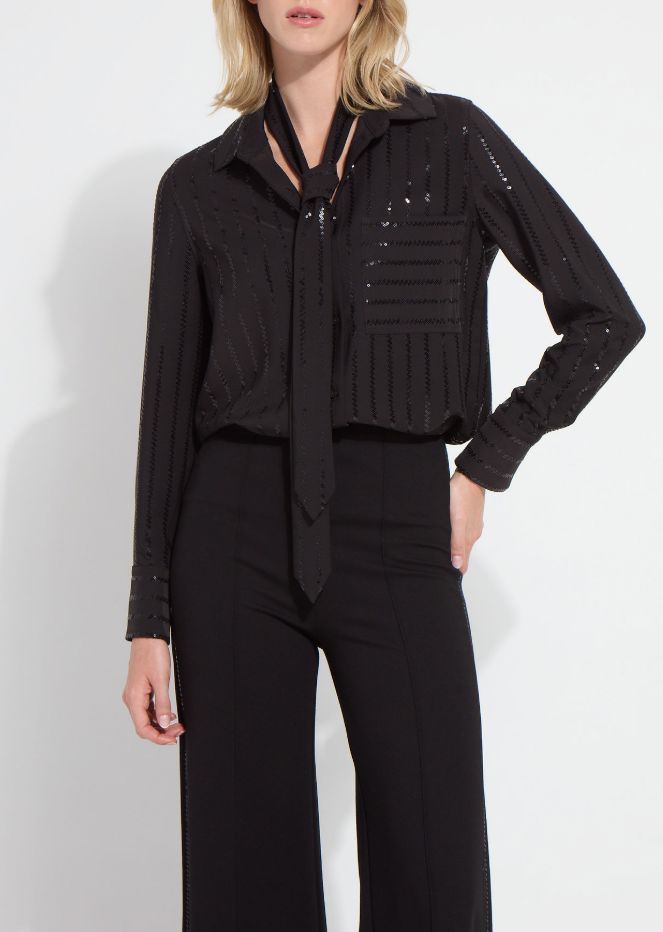 Black Sequin Striped Blouse - 4028B