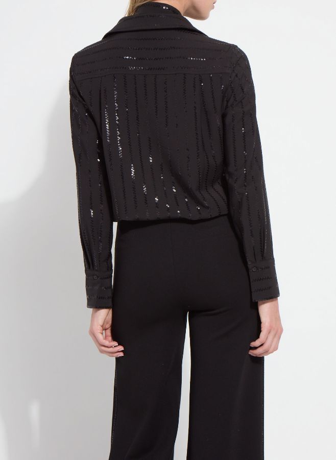 Black Sequin Striped Blouse - 4028B