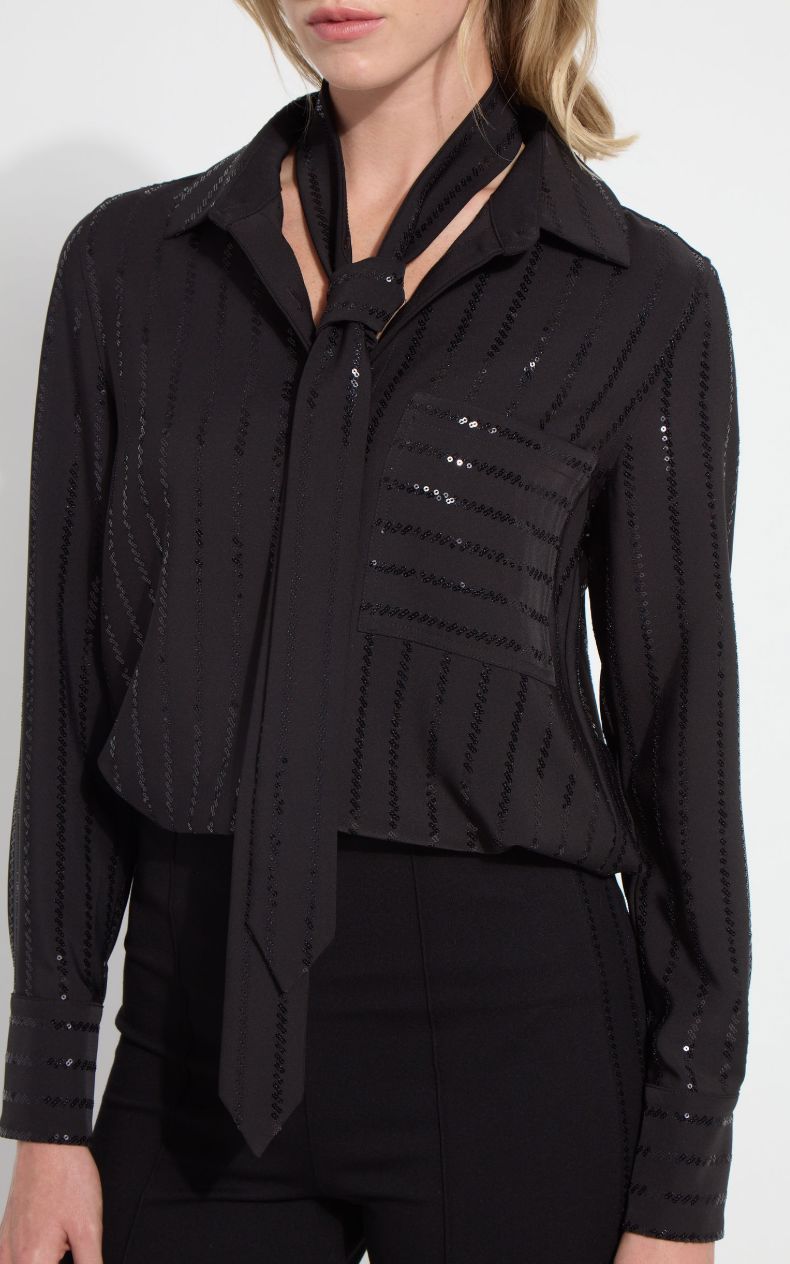 Black Sequin Striped Blouse - 4028B