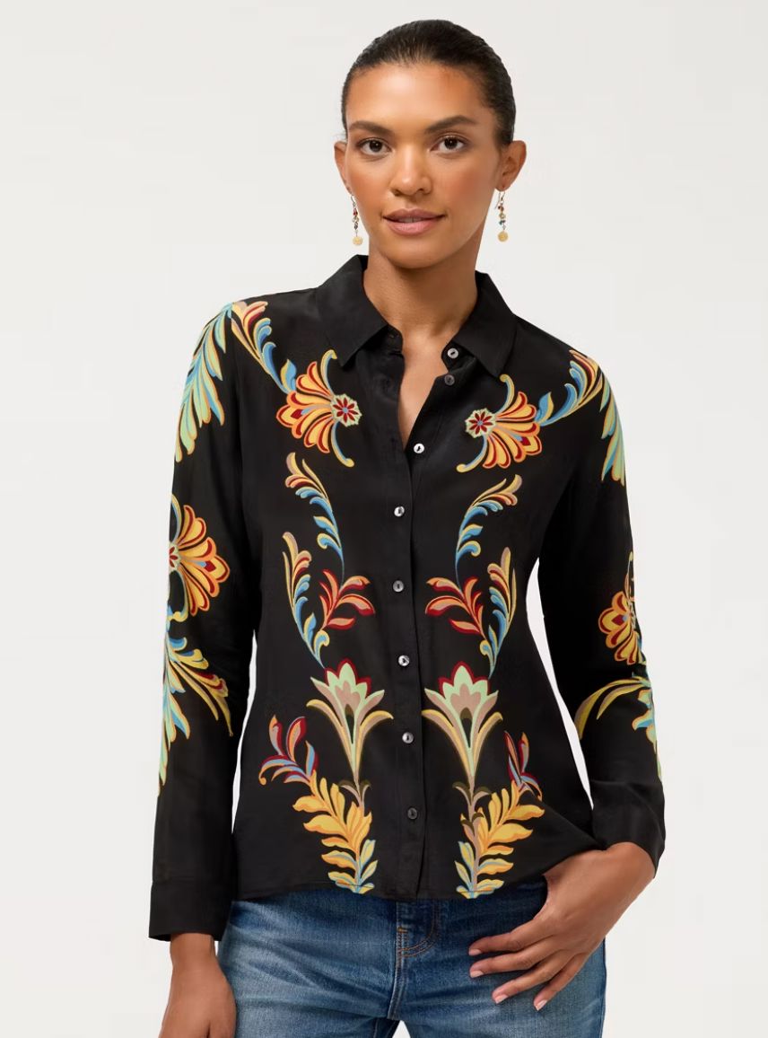 Black Silk Embroidered Blouse - 19726