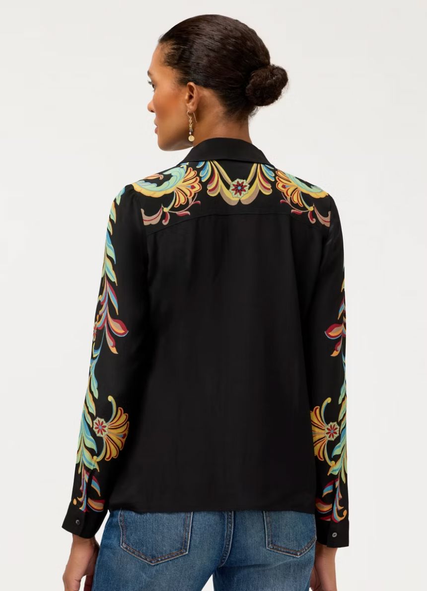 Black Silk Embroidered Blouse - 19726