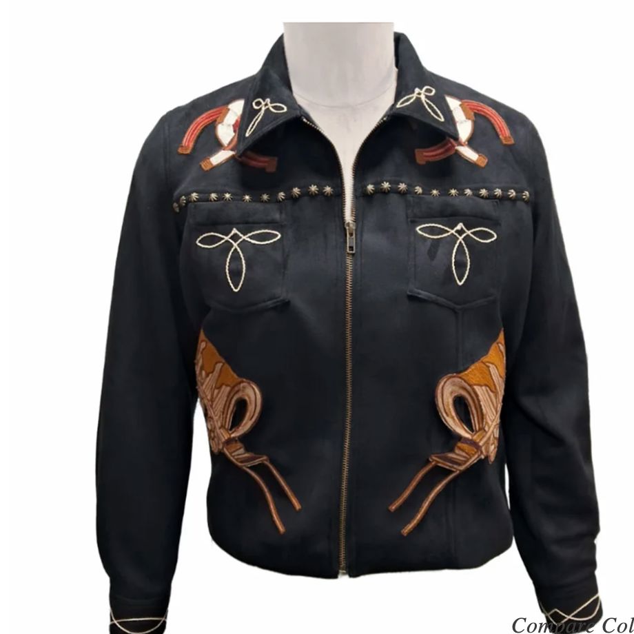 Black Suede Embroidered Western Jacket - 74AD