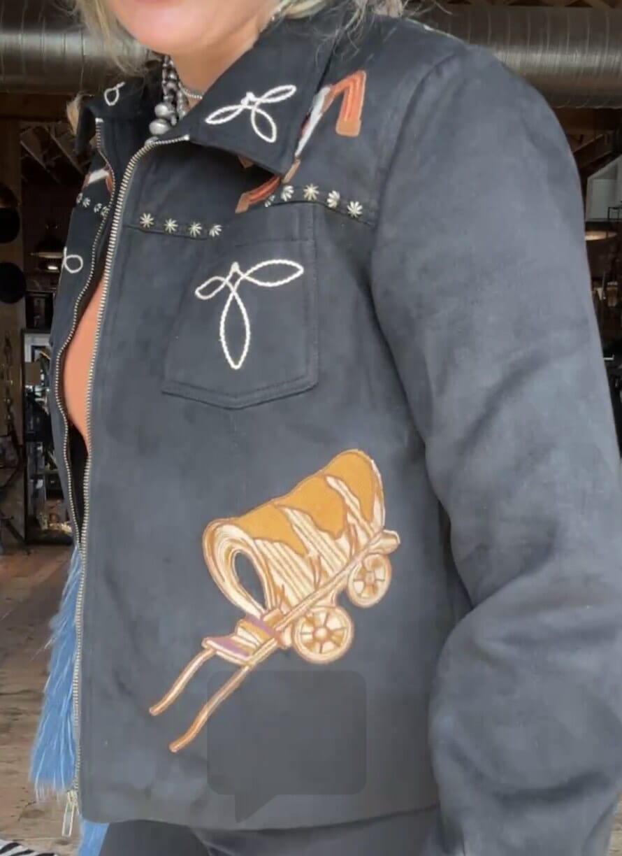 Black Suede Embroidered Western Jacket - 74AD