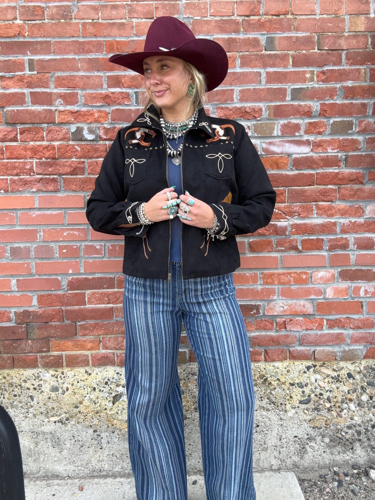 Black Suede Embroidered Western Jacket - 74AD