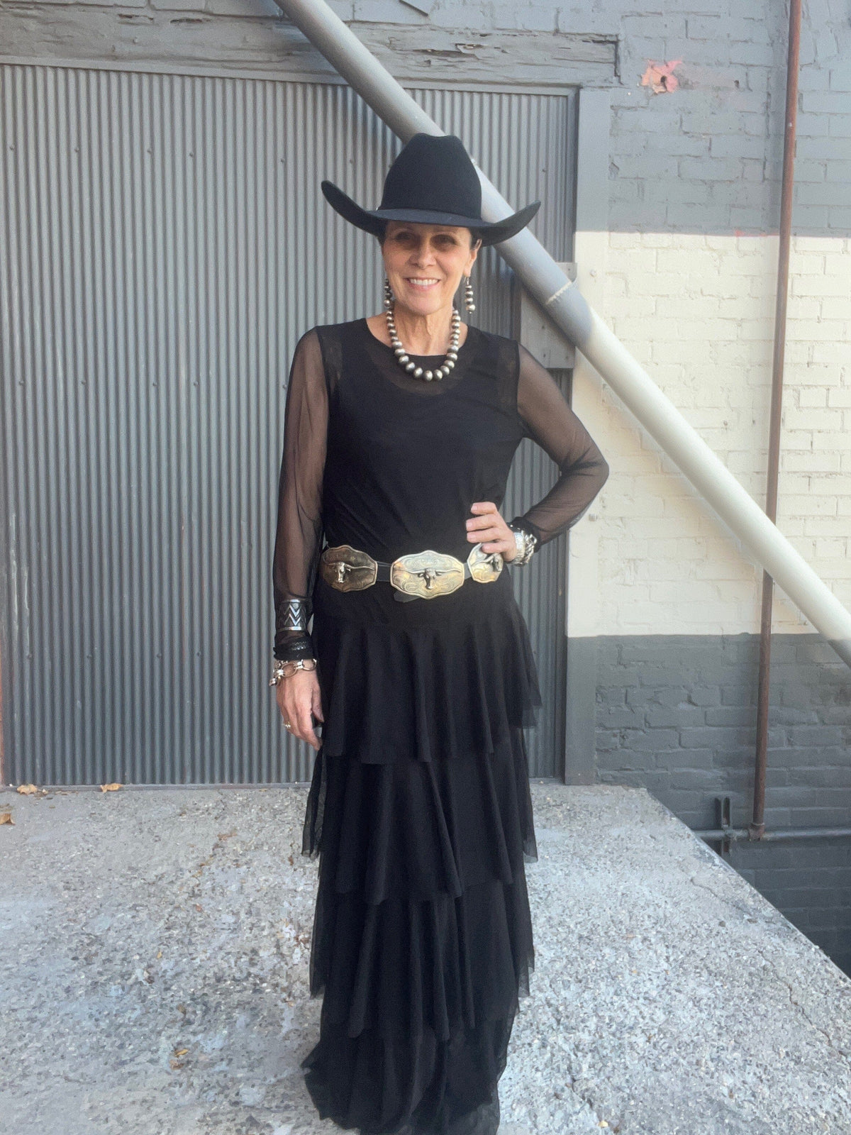 Black Tiered Mesh Maxi Skirt - 4690BK