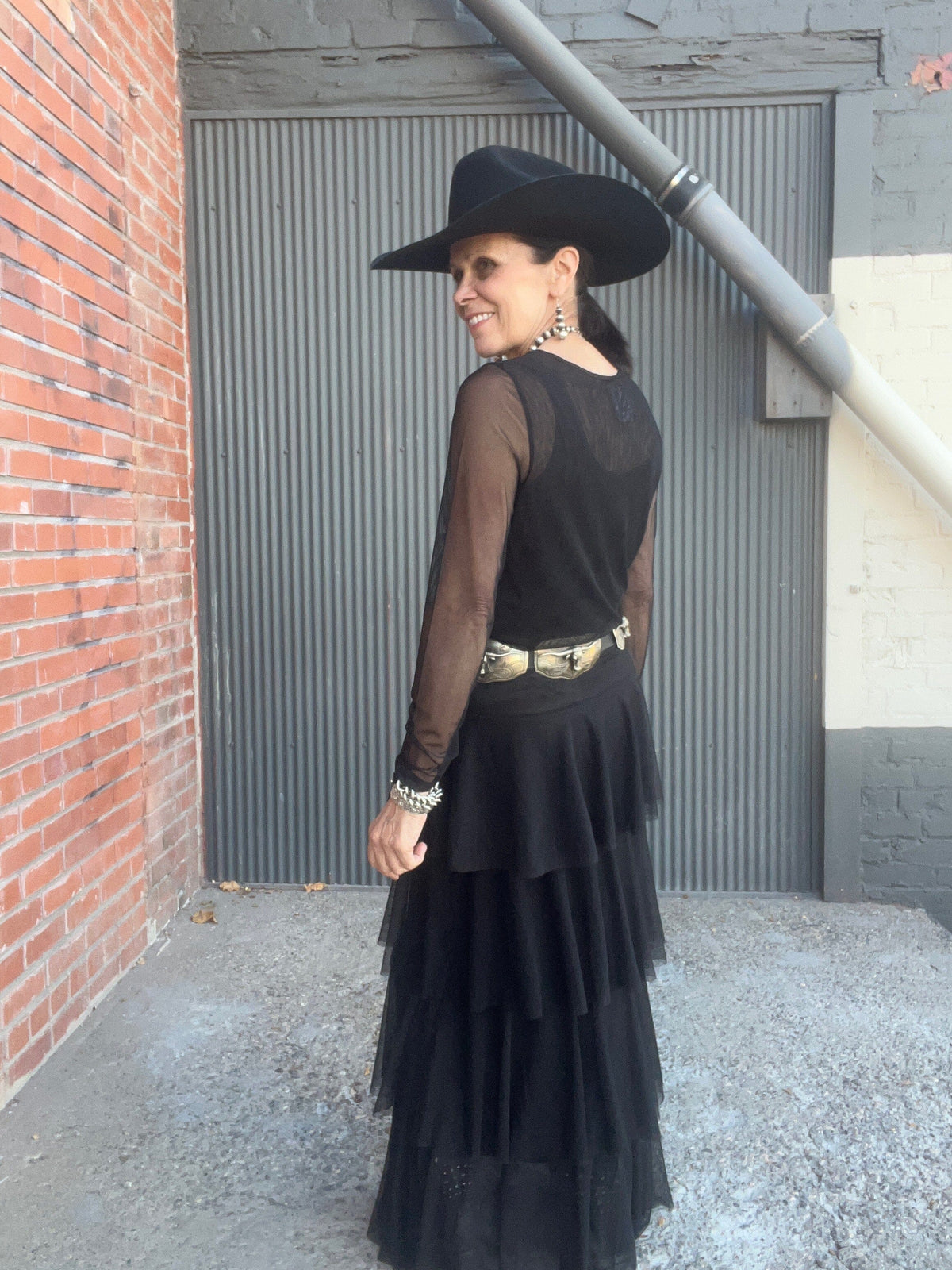 Black Tiered Mesh Maxi Skirt - 4690BK