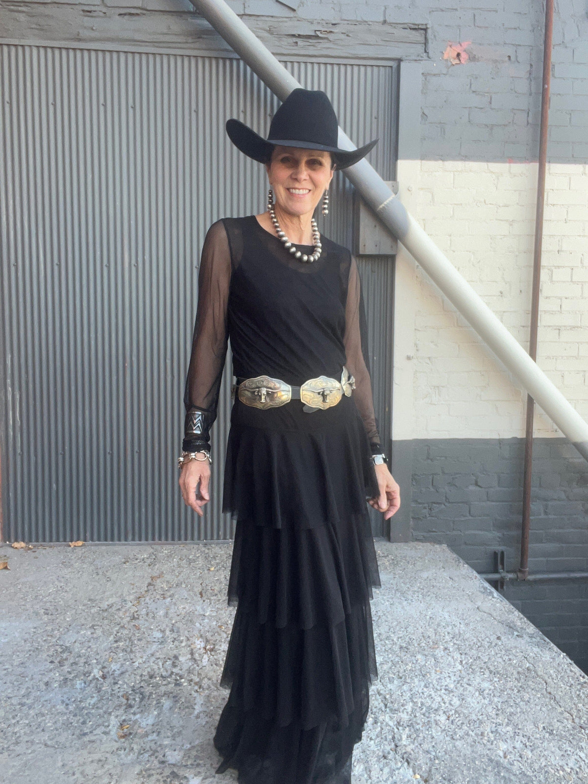 Black Tiered Mesh Maxi Skirt - 4690BK