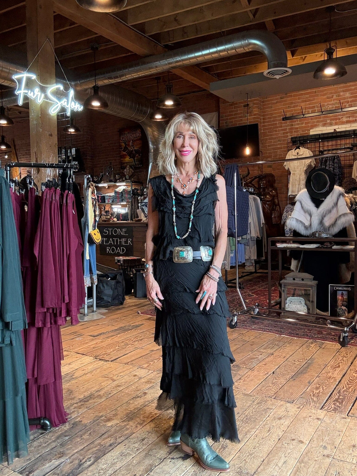 Black Tiered Silk Maxi Dress - DGG2-BK